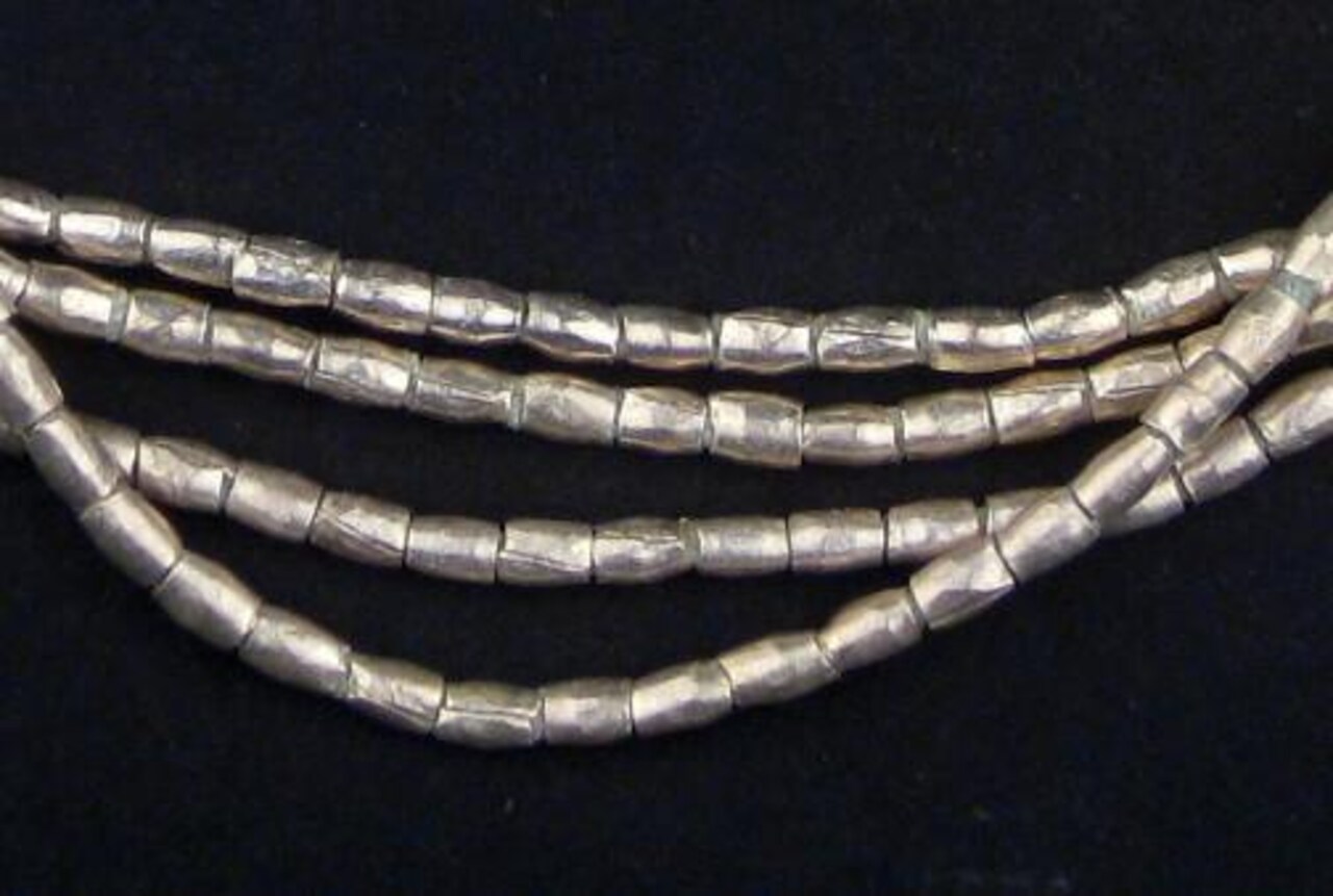 The Bead Chest Folded Silver Tube Ethiopian Metal Beads 4x3mm African White Metal Large Hole 28 Inch Strand Handmade